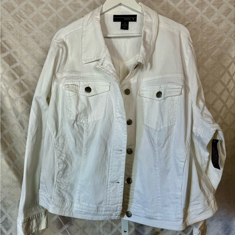 Lane Bryant Venezia White Stretch Crop Denim Jacket, 28 NWT